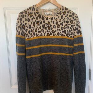leopard print striped color block sweater